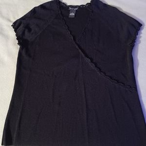 Bay Studio Petite Large Rayon blend top lace trim faux wrap